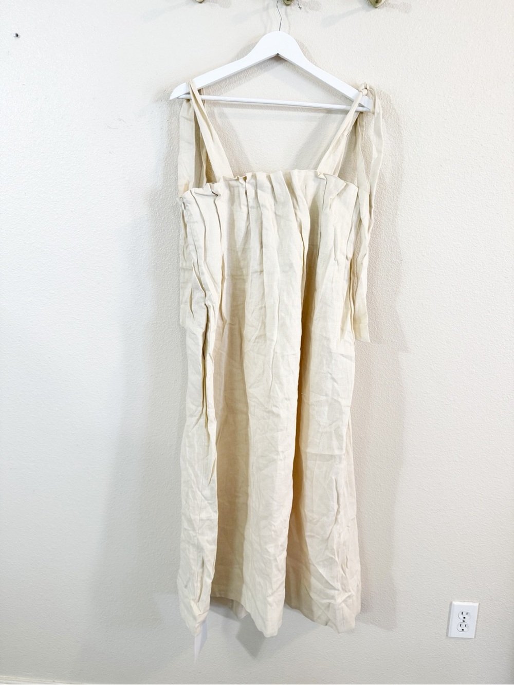 Endless Rose Anthropologie Pearl Tie Strap Linen Midi Dress in Natural Ivory - Picture 11 of 13